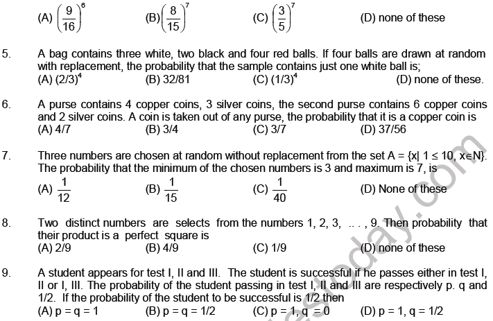 JEE Mathematics Probability MCQs Set C, Multiple Choice Questions